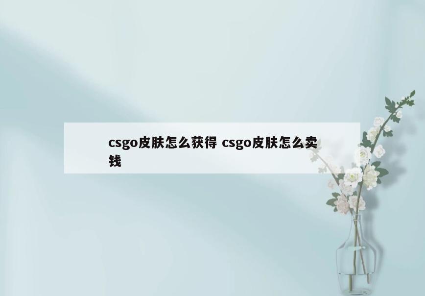 csgo皮肤怎么获得 csgo皮肤怎么卖钱