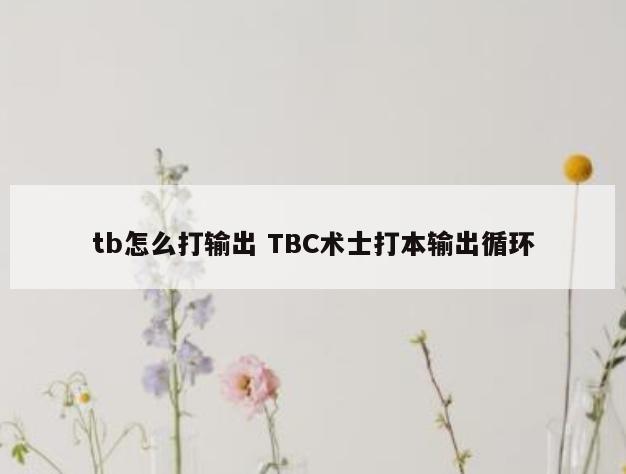 tb怎么打输出 TBC术士打本输出循环