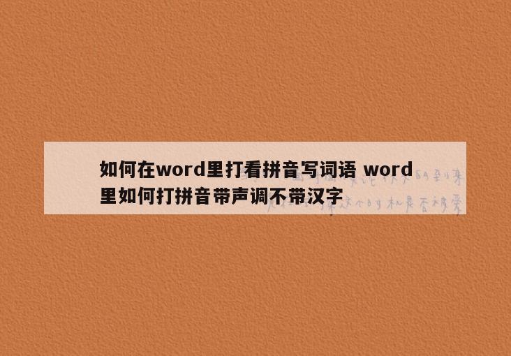 如何在word里打看拼音写词语 word里如何打拼音带声调不带汉字