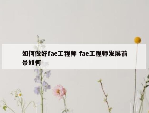 如何做好fae工程师 fae工程师发展前景如何